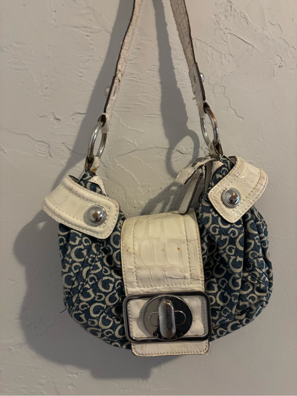 Vintage Guess Denim Monogram Shoulder bag Purse